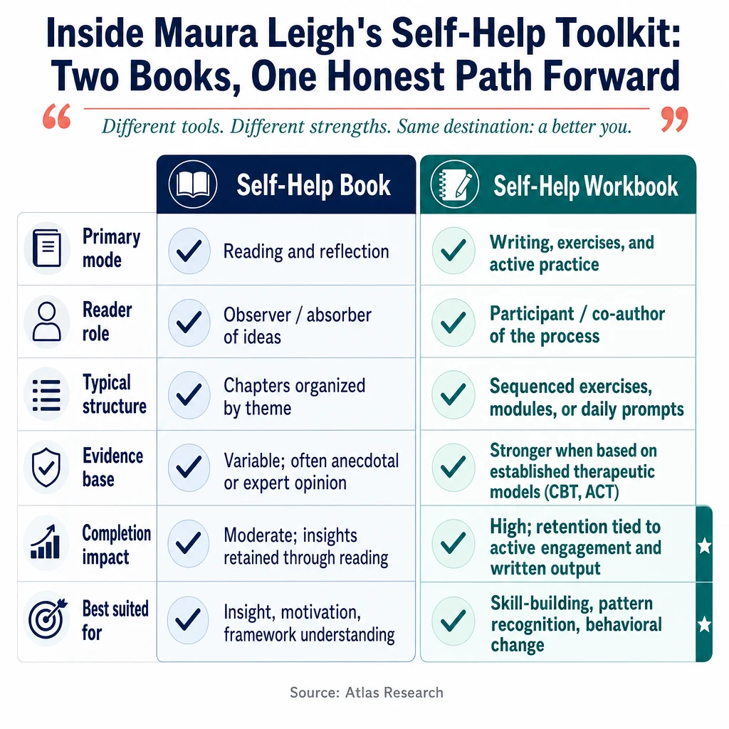 Infographic: Inside Maura Leigh's Self-Help Toolkit: Two Books, One Honest Path Forward
